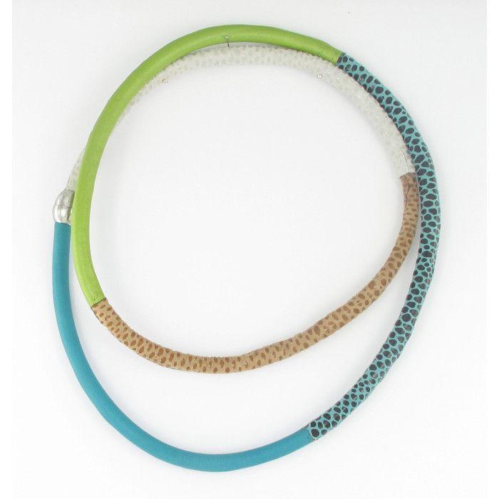 Bracelet / collier en cuir Tons bleu vert