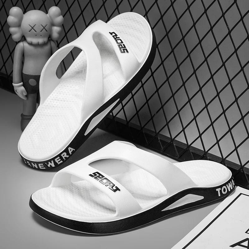 Модные мужские тапочки из ПВХ с мягкой подошвой, нескользящие шлепанцы, повседневные уличные пляжные шлепанцы, домашние тапочки для ванной комнаты, новые сандалии