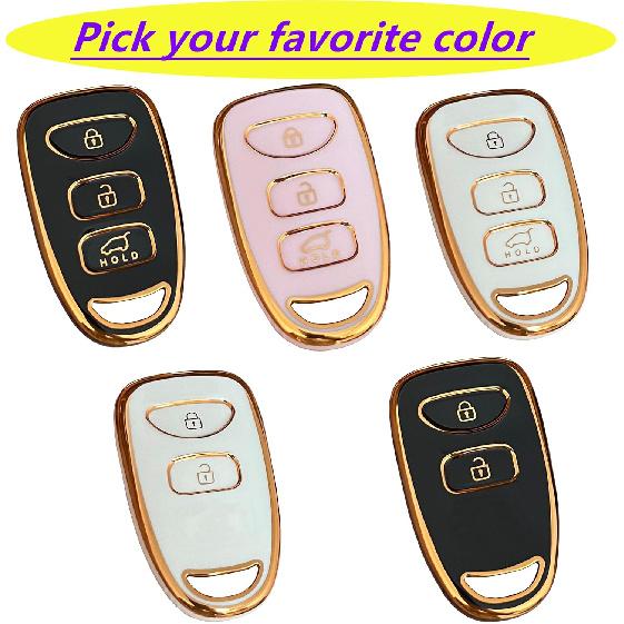 Чехол для брелока Hyundai Smart Key с брелоком Подходит для Hyundai Elantra Sonata Kia Forte Optima Spectra Кейс для ключа (4-кнопочный-розовый)