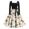 Women's Fashion Vintage Long Sleeve Square Neck Christmas Printed Evening Party Dresses Dresses