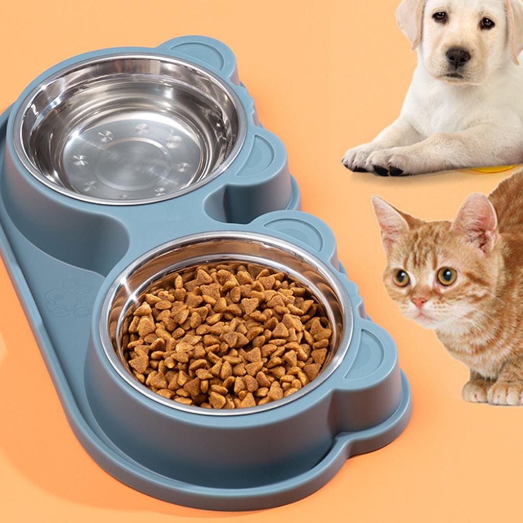 Pet Double Water Food Bowls Non Slip Stainless Steel Prevent Spill Double Dog Pet Feeding Station Fo