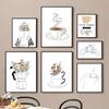 Nordic Coffee Shop Canvas Painting Minimalist Line Art of Coffee Mugs Flowers Kitchen Wall Decor Posters Prints Modern Home