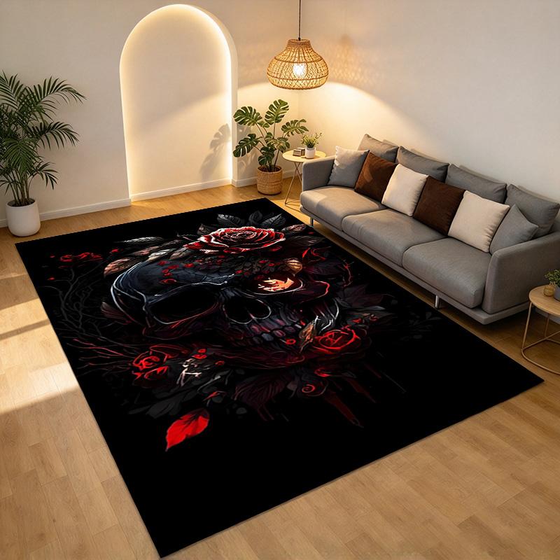 Skull Roses Living Room Nonslip Area Rug Soft Carpet For Bedroom Game Playroom Sofa Office Home Decor Doormat Christmas Gift C926208