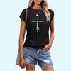 Women Fashion Cross Printed T-shirt Sring&summer Casual Round Collar Top Ladies Short Sleeve Tee Shirt