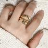 Women Ring Open Adjustable Irregular Hollow Out Electroplated Stainless Solid Color Polished Metal Birthday Gift Commute Knuckle Ring Finger Jewelry