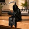 Dark Aesthetic Figurine 3D Printed Grim Reaper Statue with Coffee & Sickle, Gothic Desk Desktop Atmosphere Decoration Decor, Unique Art for