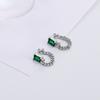 Flash Diamond Square Diamond Stud Earrings Long Fashionable Retro Thai Silver Antique Texture Atmospheric Emerald Chain Earrings Rear Hanging Type