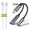 Аудиоадаптер Type C 2 в 1, PD 60 Вт, быстрая зарядка, USB C на 3,5 мм Jack, для 15/16 Samsung Huawei