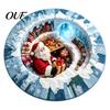 Winter Holiday Floor Covering 3D Optical Illusion Round Christmas Rug, Cute Santa Claus Crystal Velvet Mat, Mat Vivid Printed Circular Carpet