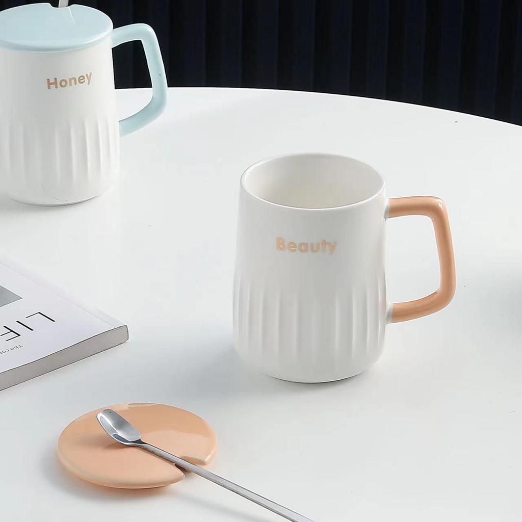 Creative and Simple English Mug with High Appearance Office and Household Ceramic Cup  Large Capacity Couple Water Cup Coffee Cup