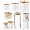 Makeup Organizer Cosmetic Storage Box Bathroom Jar Cotton Swab Cotton Pad Jewelry Organizer Bamboo Cover Round Storage Container
