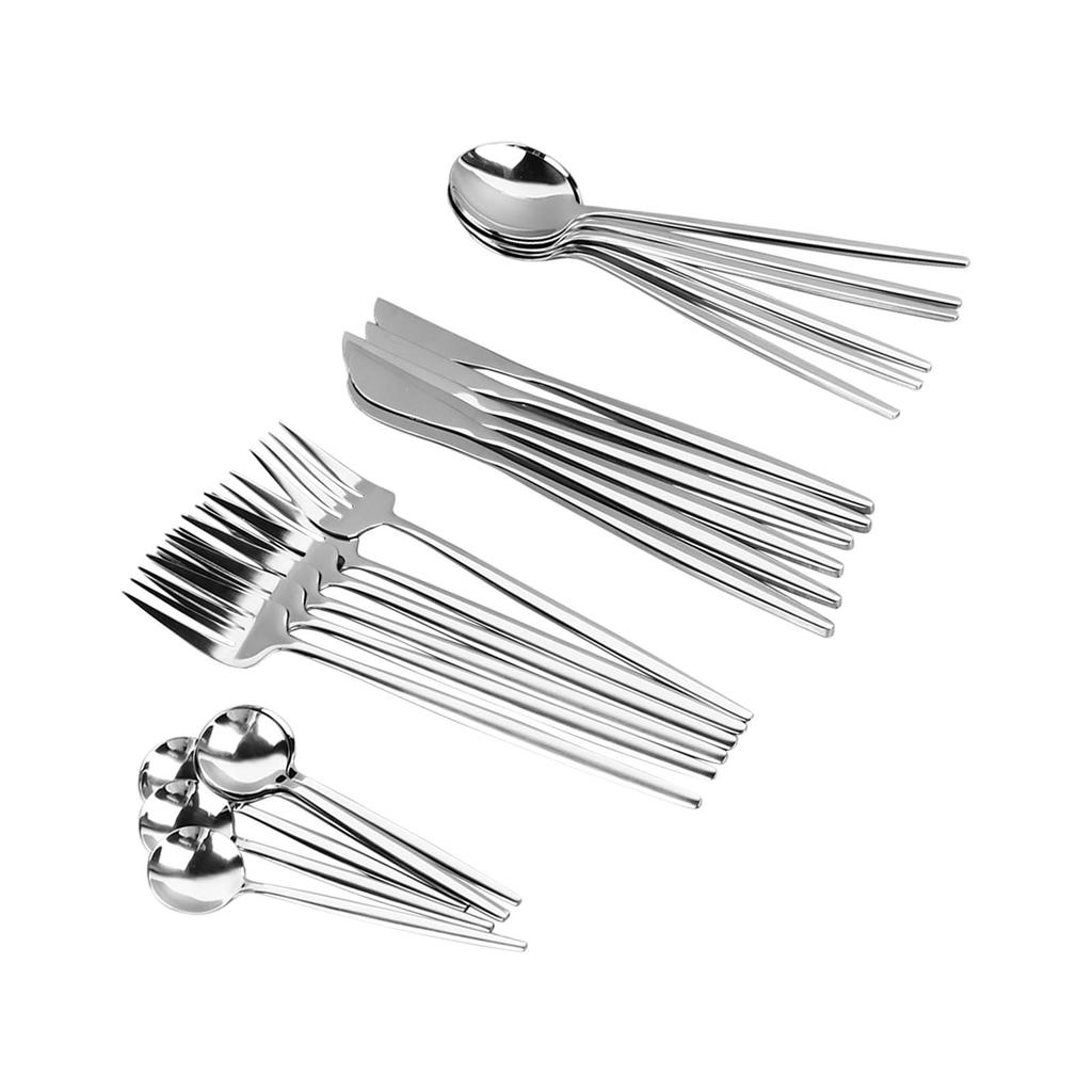 Cutlery Set Stainless Steel with 6 Dessert Spoon 6 Spoon 6 Knives 6 Fork Flatware Set for Restaurant House Party