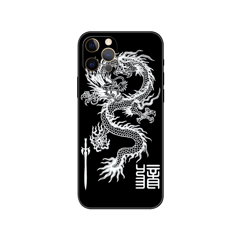Дизайнерский чехол для телефона с китайским драконом для iphone 5 5s 2020se 6 6s 7 8 plus x 10 XR XS 11 12 13 mini pro MAX, черная задняя крышка из ТПУ