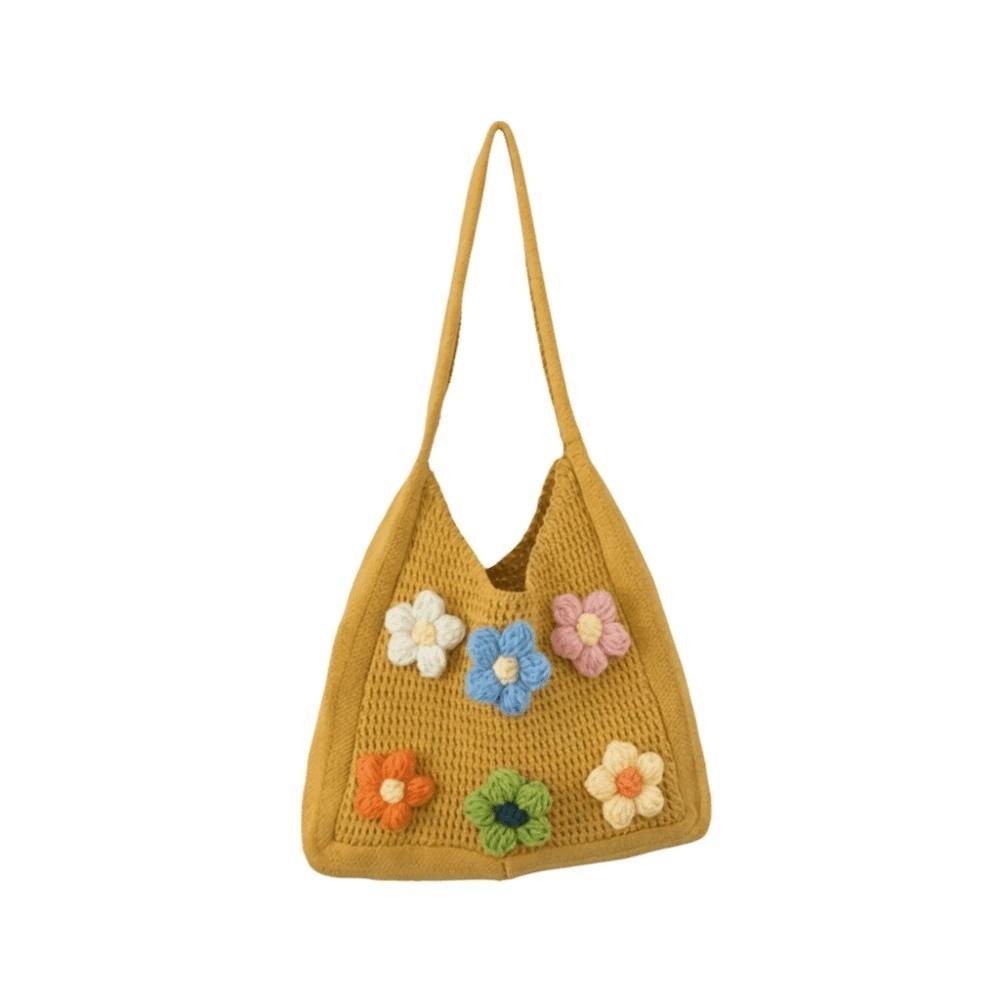 Breathable Knitted Tote Bag Sweet Seaside Vacation Handbag Trendy Crochet Shoulder Bag  Female