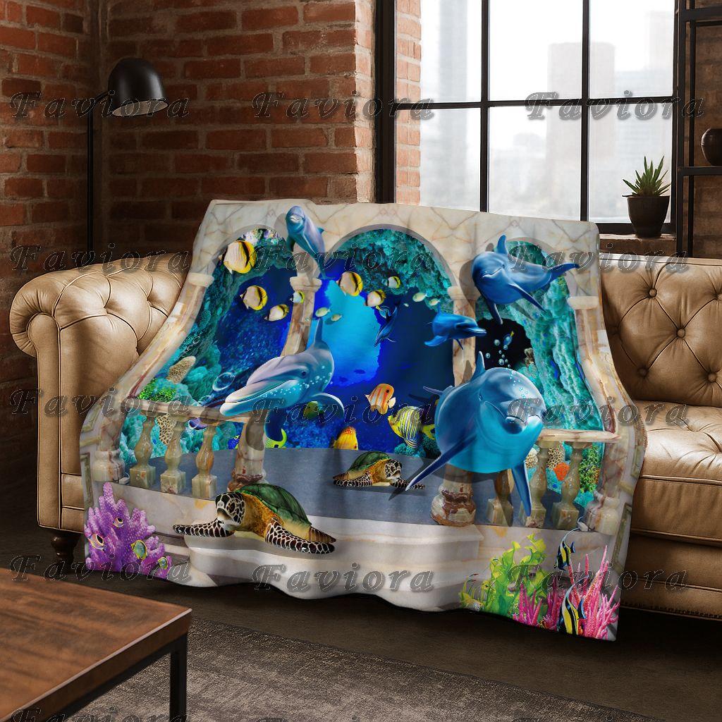 3D Illusion Sea Underwater World Dolphin 2026 New Flannel Blanket,Cozy Soft Throw Blanket for Home Bedroom Bed Sofa Cover Gift