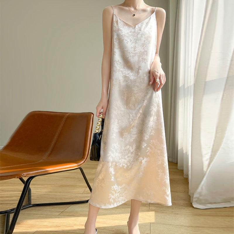 2024 French Style Satin Slip Dress: Women's Summer Sexy Imitation Silk Long Dress
