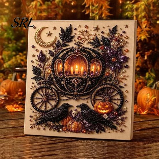 Interactive Parent Child Crafts Halloween Faux Pearl Art Kit, Pumpkin Ghost DIY Painting Niche Craft Sets for Adults 3D Bead Set Adults, Handmade Wall