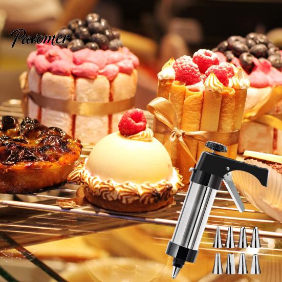 Food-grade Cookie Press with Nozzles Stainless Steel Biscuit Maker Easy Squeeze Baking Tool for Cookies Dough Decorating Home Commercial Use