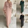 Women Muslim Maxi Dress Abaya Loose Long Sleeve Solid Color Dubai Turkey Robe Islamic Clothes