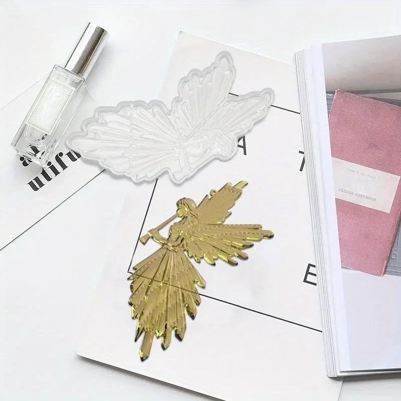 Crystal Drop Glue DIY Angel Mold Handmade Creative Symmetrical Left and Right Blowing Flute Wings Fairy Mirror Silicone Mold