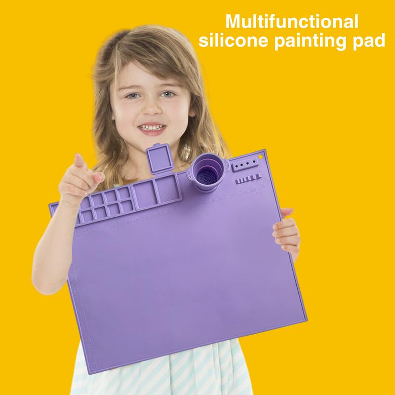 Silicone Mat For Painting Silicone Sheet With Palette Reusable Graffiti Craft Mat With Cup Washable Drawing Board For Kids DIY
