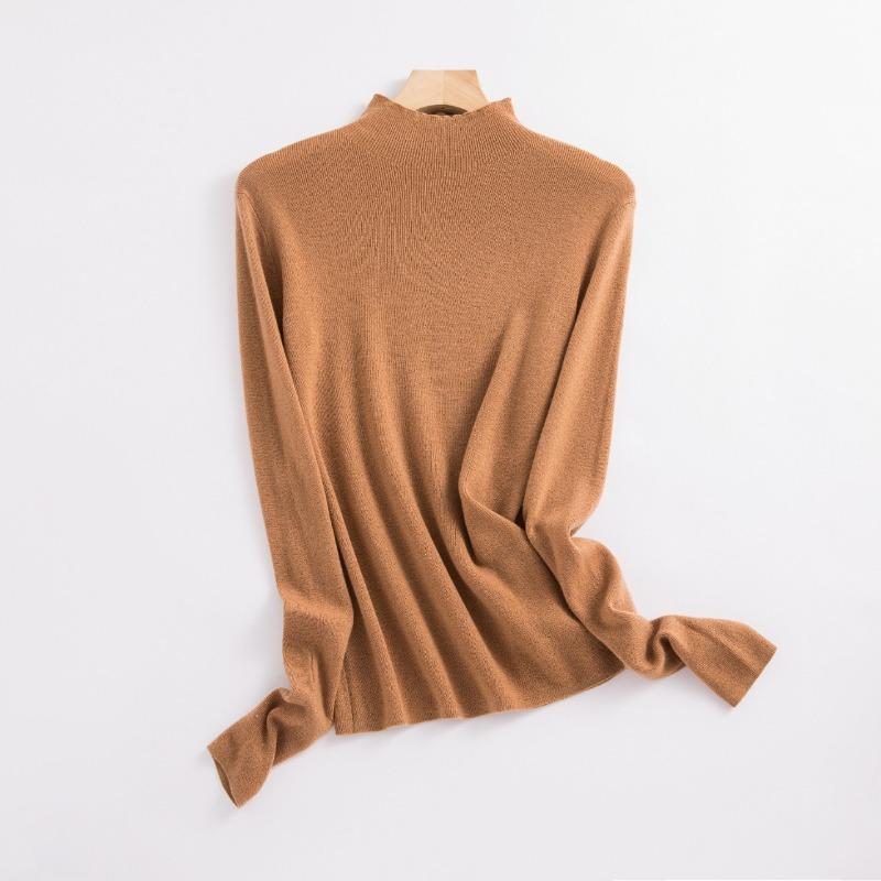 Fluffy and Light, Semi-turtleneck Slim-fitting Versatile Inner Wool Sweater, Women's Fashion Temperament Full Wool Bottoming Shirt