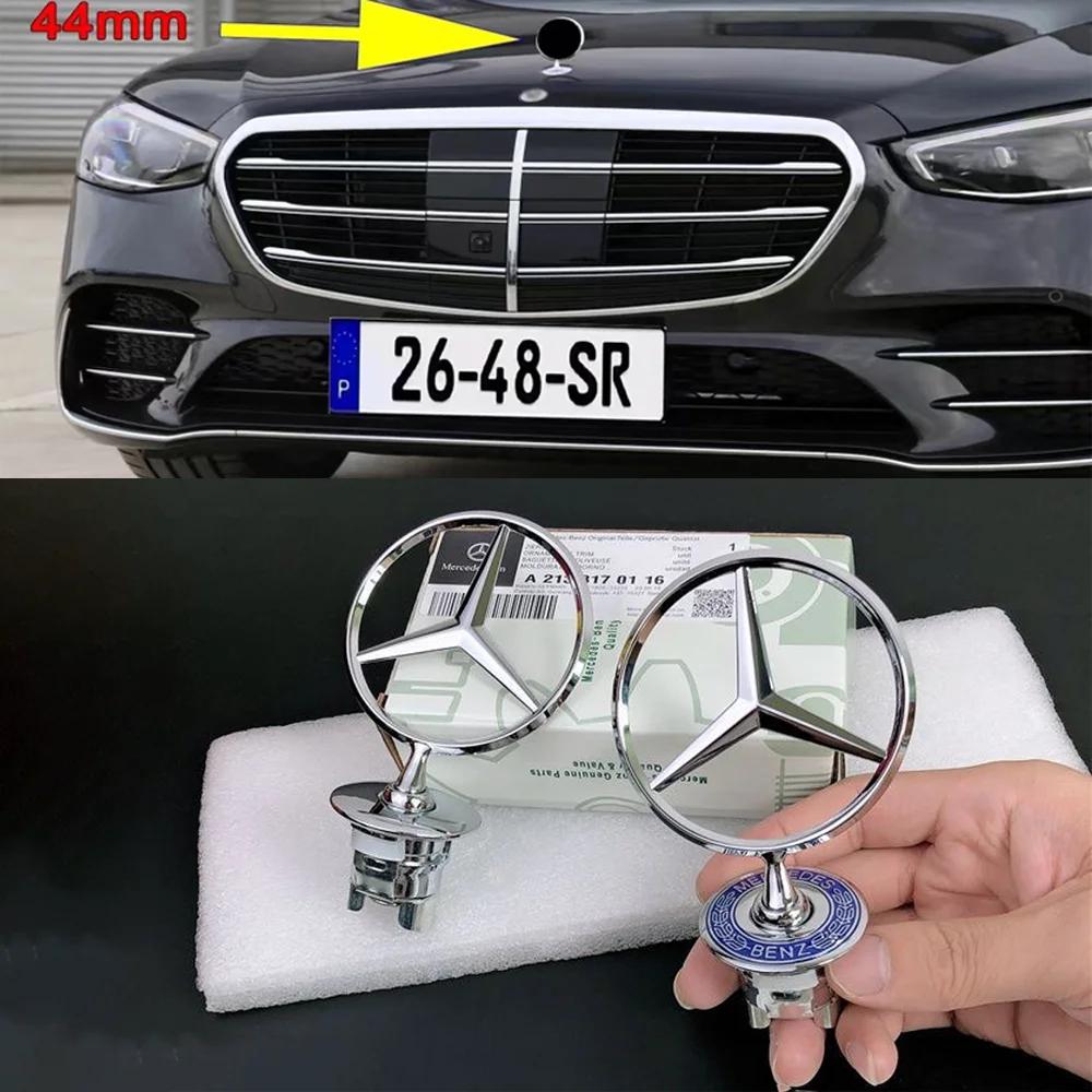 AABCX1 1pcs 44mm 3D Metal Blue Chrome Star Bonnet Hood Logo Emblem Badge for Mercedes Benz W202 W203 W204 W208 W210 W220 W221