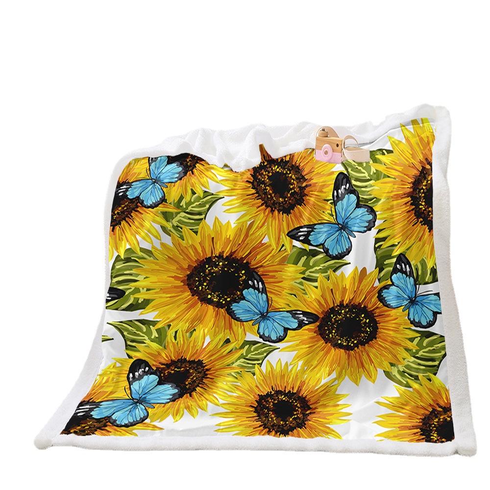 Butterfly Sunflower 2D Digital Printing Thickened Lamb Fleece Crystal Fleece Blanket Blanket