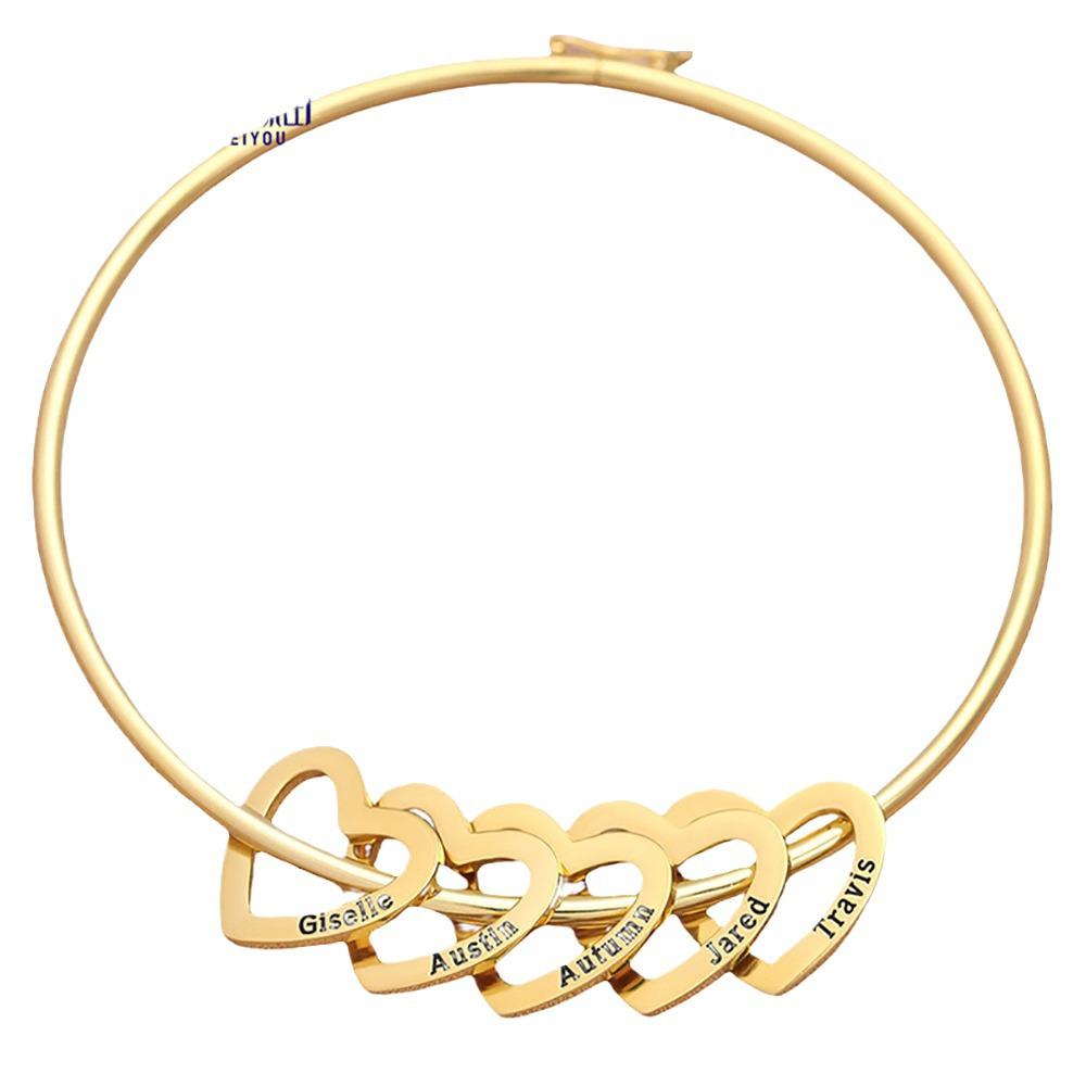 Персонализированный браслет-манжета из нержавеющей стали в форме сердца — дизайн с персиковым сердцем и фамилией вашей семьи, идеальный подарок на Рождество.