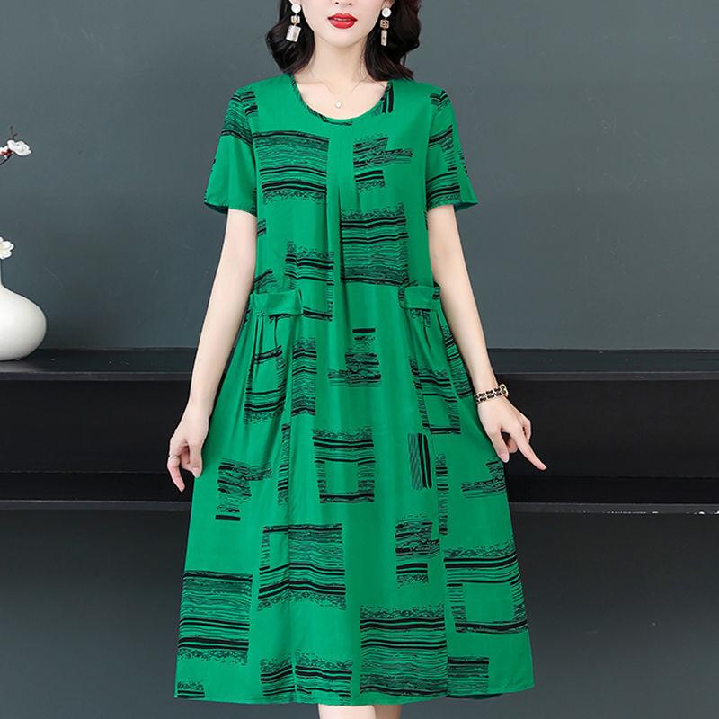 Женское летнее модное свободное хлопковое шелковое платье большого размера с короткими рукавами и цветочным принтом, темпераментные платья трапециевидной формы