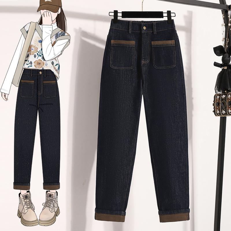 DIMANAF 2025 Женские джинсы больших размеров Весна Длинные брюки Эластичные базовые брюки Узкие джинсовые женские синие брюки 5XL