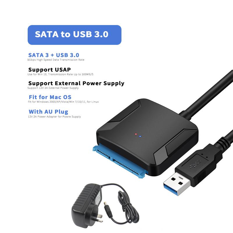 Для кабеля-переходника SATA 3 на USB 3,0 3,5 HDD 2,5 SSD-адаптера, подходящего для Windows 7/8/10/11, для Mac OS X, адаптера шнура внешнего жесткого диска