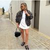 Fashion Leopard Zipper Long Sleeved Women's Jacket Retro Round Neck Street Casual Outwears Female Autumn Commute Coat