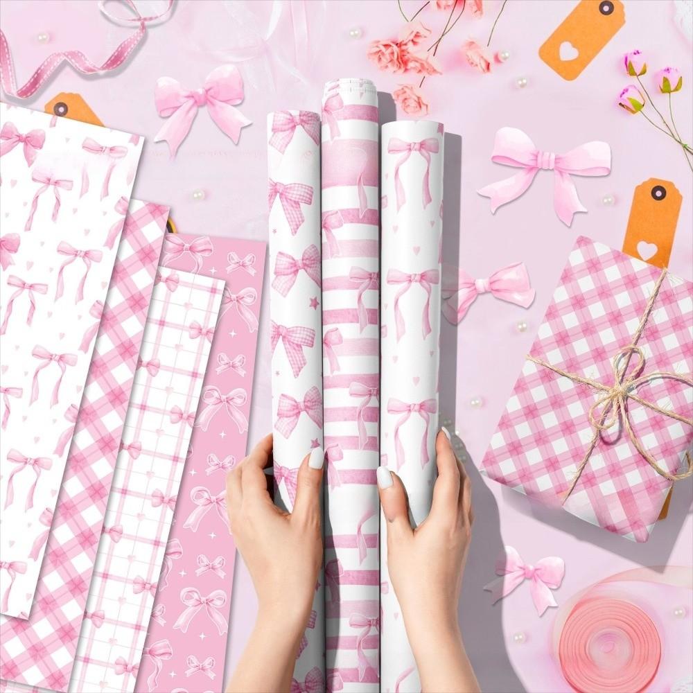12 шт. Декоративная бумага для DIY, упаковочная бумага, 6 узоров, ручная работа, бумага для упаковки подарков, розовый бант, упаковочная бумага, свадьба