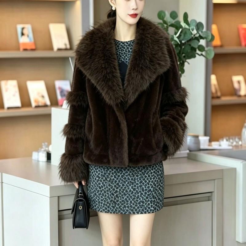 Womens Winter Faux Fur Coat V-Neck Mid-Length Street Style Fashion Outerwear All Ages