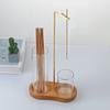 Держатель для благовоний с прозрачным стеклянным золоуловителем, деревянная основа, курильница с зажимом, украшение для домашнего офиса, рабочего стола, йоги, медитации