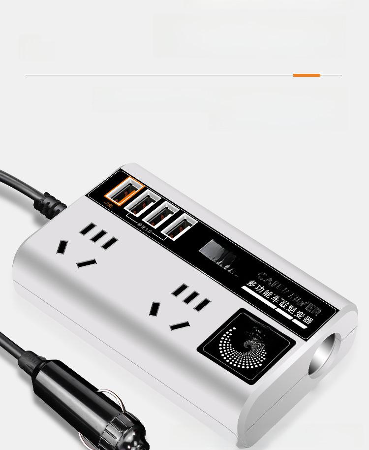 Автомобильный инвертор с двойным напряжением, быстрой зарядкой через USB и цифровым дисплеем (12В/24В до 220В)