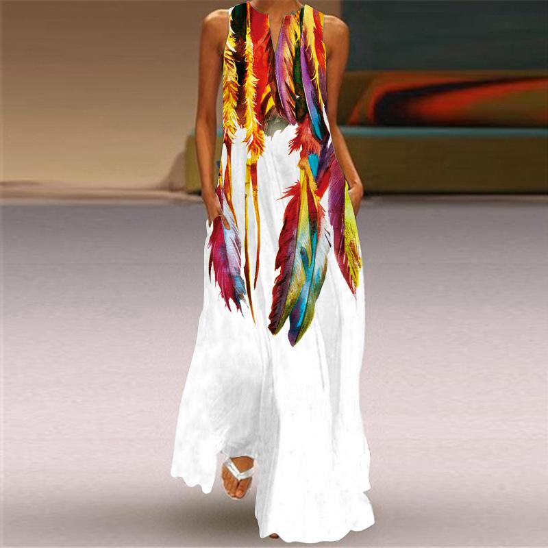 2026 Summer Women's Fashion Sexy Digital Printing V-Neck Sleeveless Long Dress Pocket European and American Dress S-5XL