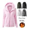 Женская зимняя плюшевая толстовка с карманом и капюшоном, теплое утепленное пальто на молнии, верхняя одежда