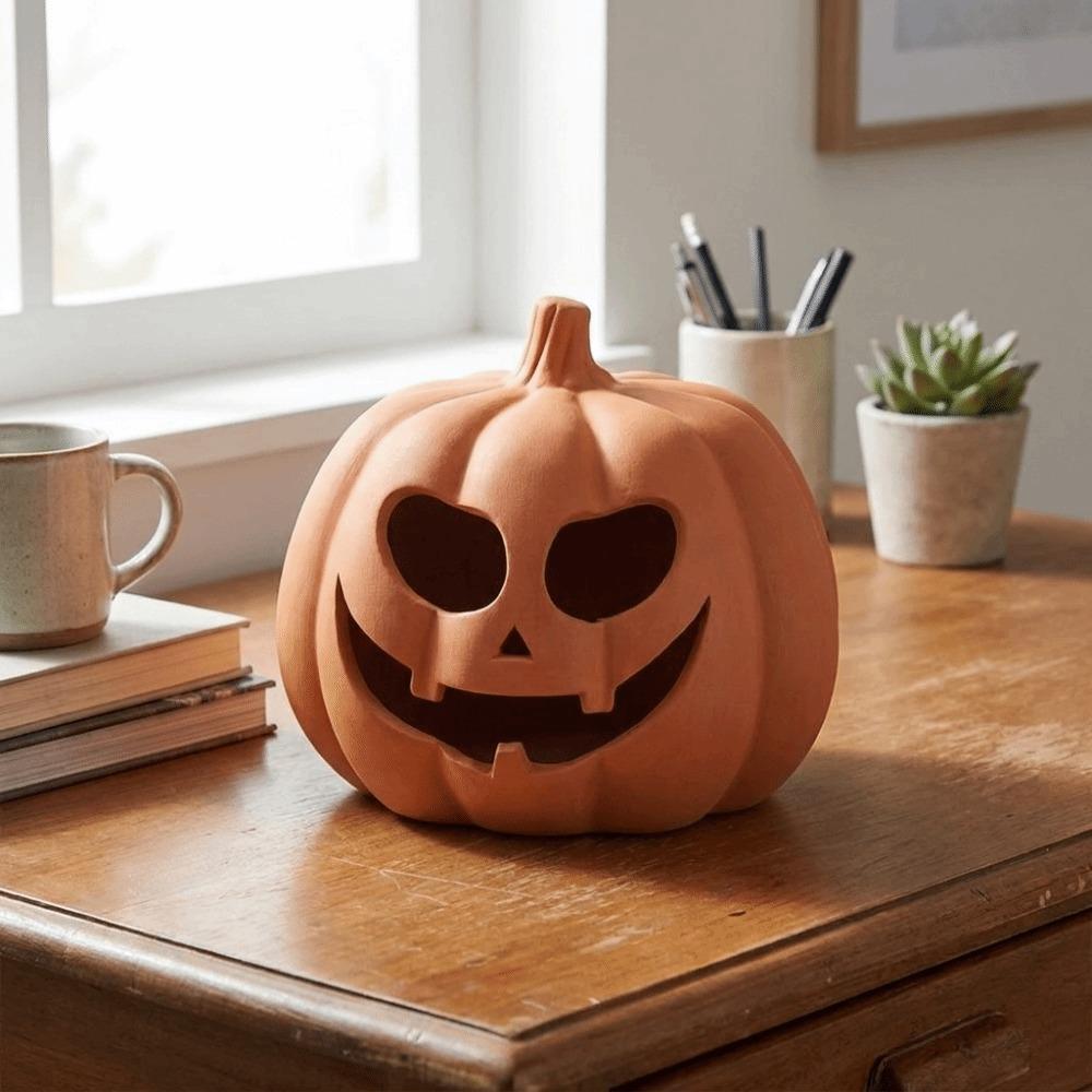 Terracotta Matte Pumpkin Ornament Resin Tabletop Decoration Cute Tealight Holder Halloween Party