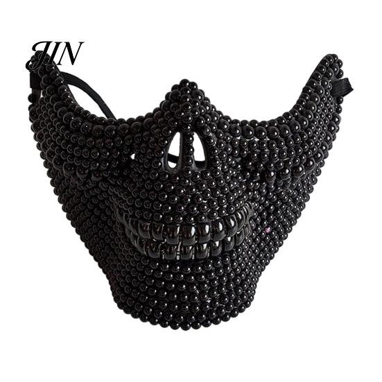 Creative Party Costume Prop Halloween Skull Half Face Mask, Rhinestone Punk Knight Masquerade Comfortable Mask with Adjustable Straps, Lightweight