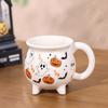 Ceramic Cauldron Coffee Mug with Ghosts Pumpkins Bats Halloween Tea Cups Personalized Witchy Gifts for Sisters Family