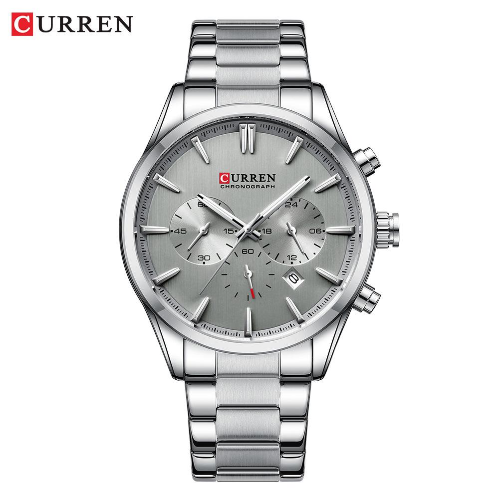 CURREN 8446 Мужские многофункциональные кварцевые спортивные часы на стальном ремешке
