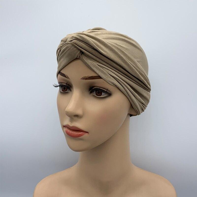 Модная женская замшевая кепка-тюрбан, однотонная мусульманская хиджаб, головной платок, шляпа Индии