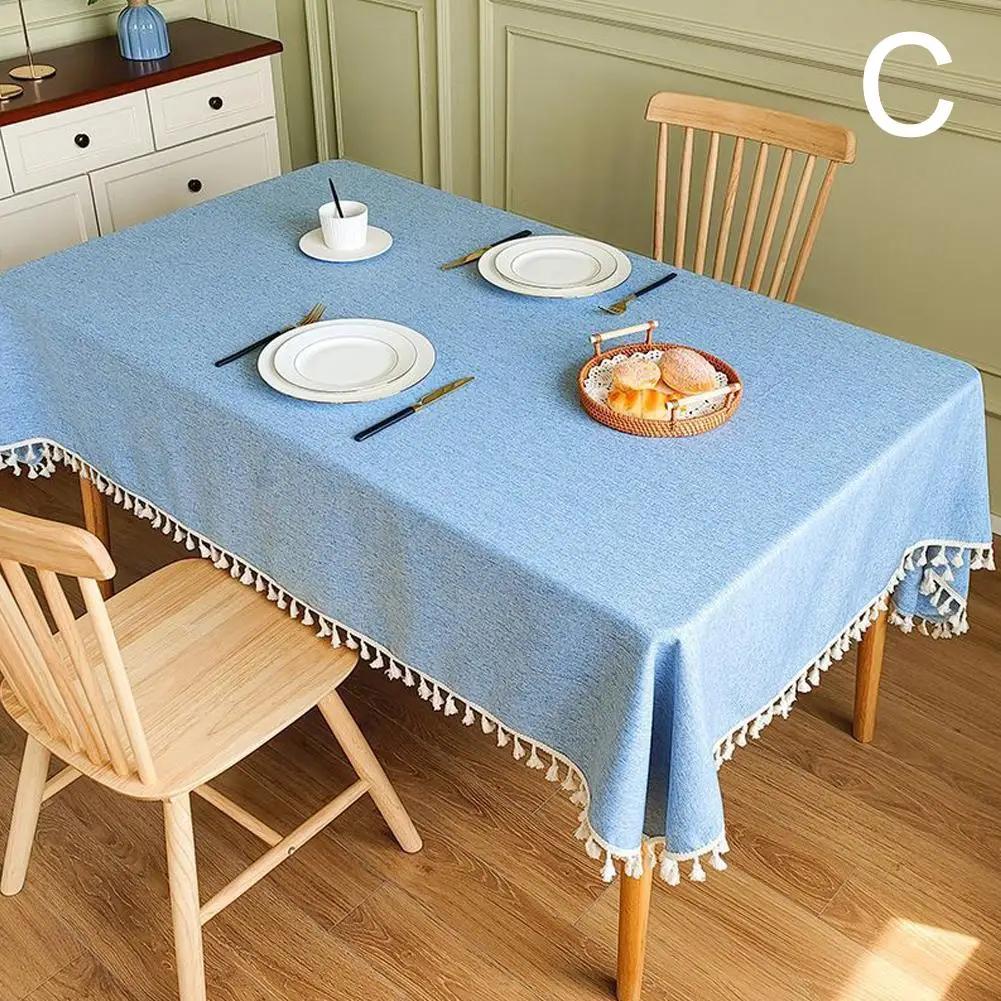 Скатерть для фермерского дома с кисточками из хлопка и льна, пыленепроницаемая прямоугольная скатерть для кухни, свадьбы, обеденного стола, украшения Q9V7