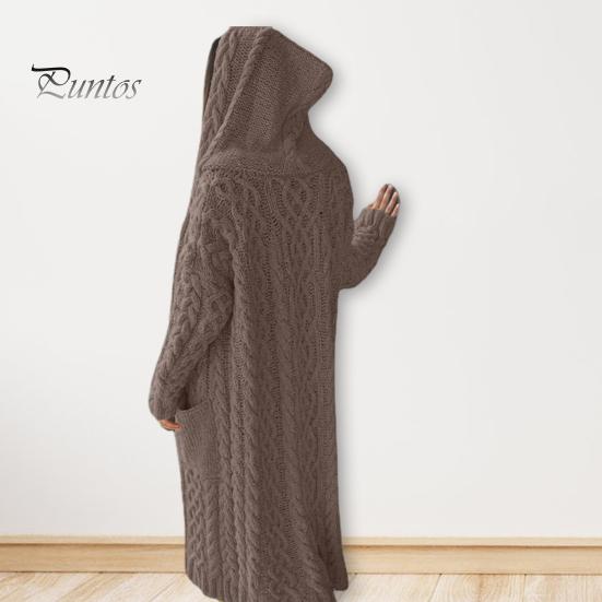 Женская куртка-свитер с карманами, средней длины, с капюшоном, трикотажная скрученная текстура, однотонная, с длинным рукавом, куртка больших размеров, плотная, повседневная верхняя одежда для поездок на работу