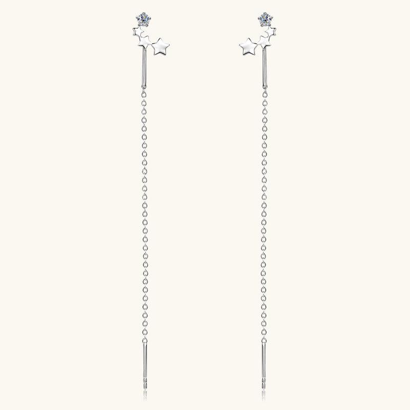 Gica Gema Серьги-гвоздики из стерлингового серебра 925 пробы с муассамитовой пентаграммой, длинные, с бахромой и дизайном ниши, аксессуары для вечеринок