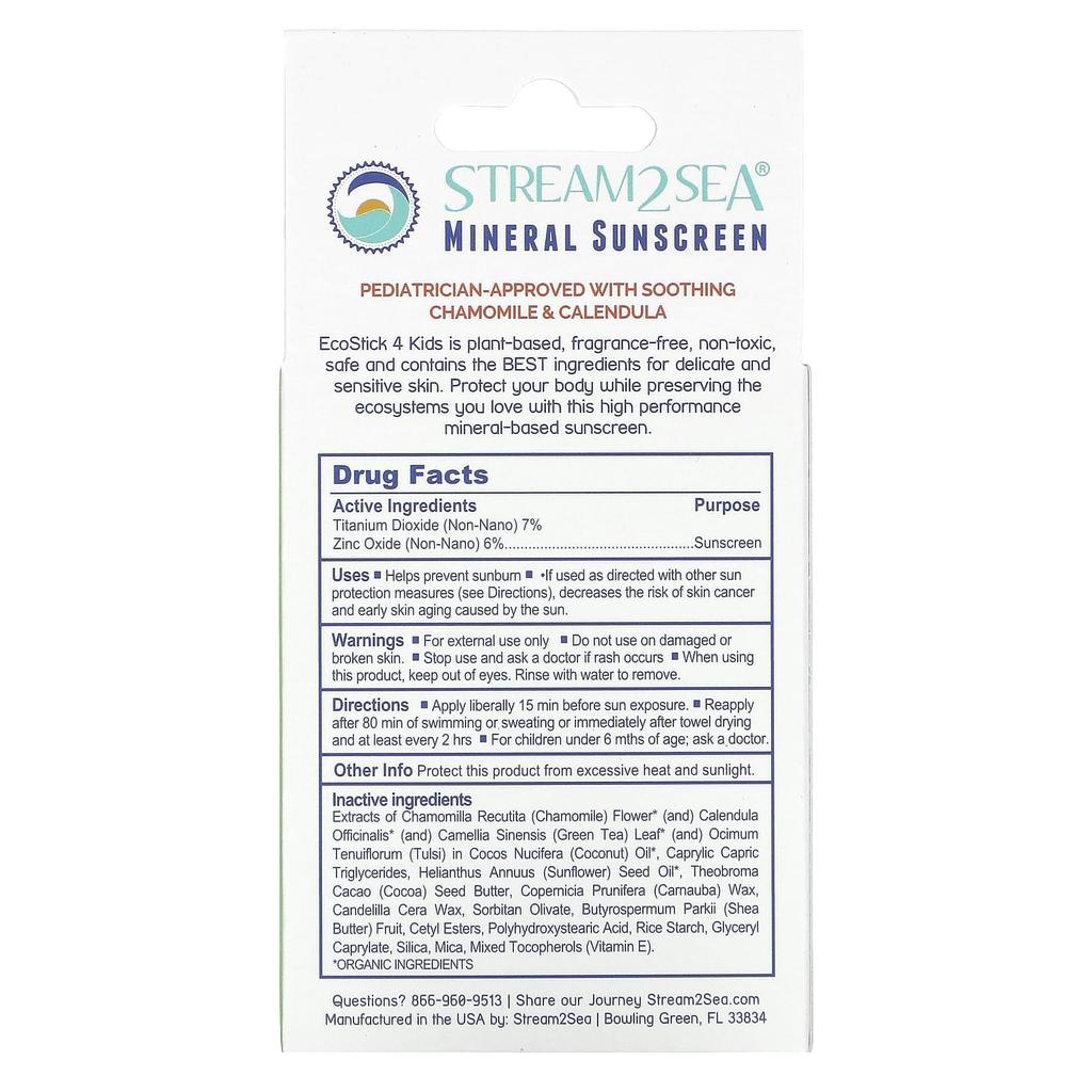 Stream2Sea Ecostick Солнцезащитный крем для детей, SPF 35+, Без отдушек, 16 г(0,5 унции)
