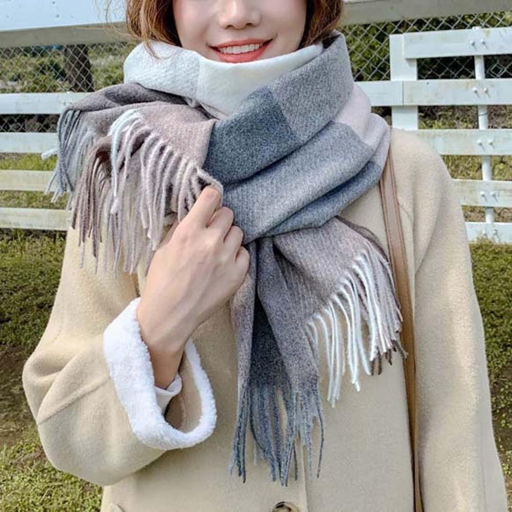 Wool Classic Plaid Scarf Soft Long Neckscarf with Tassel Large Knitted Wool Scarf Outdoor