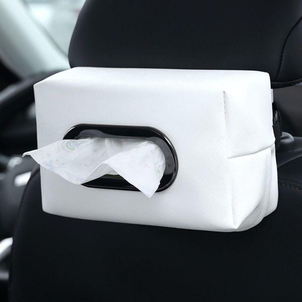 PU Leather Car Tissue Holder Adjustable Strap Tissue Storage Box Desktop Decoration